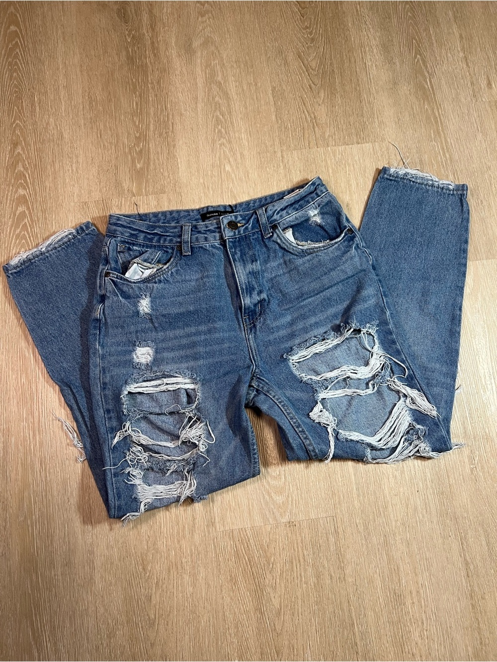 Distressed High-Rise Mom Jeans Ripped Blue Jeans Women's Size 30